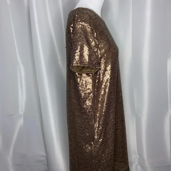 NWT Gold Sequin Scoop Neck Short Casual Dress with pockets size M - Picture 2 of 12